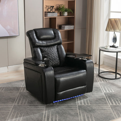 270 Degree Swivel Power Recliner With Tray Table, Phone Holder, Cup Holder, USB Port