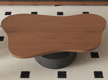 Cloud Coffee Table With 2 Drawers & Multi Layer Storage - Dark Walnut / Matt Black