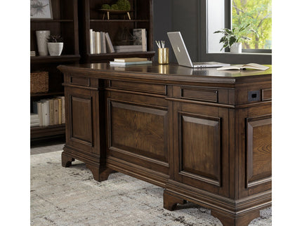 Stigham - 7 Drawer Executive Desk With Lockable File Cabinets - Oak