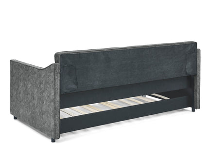 Twin Upholstered Daybed With Trundle, Waved Arms - Gray