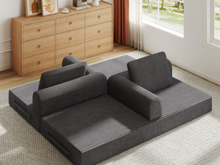 Convertible Sleeper Sofa Bed With Cylindrical Pillow, Fixed Shape Frame