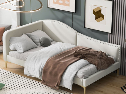 Upholstered Daybed With Headboard And Armrest, Support Legs