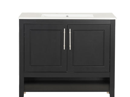 36" Bathroom Vanity With Sink, Frame Cabinet With Doors And Drawers - Black