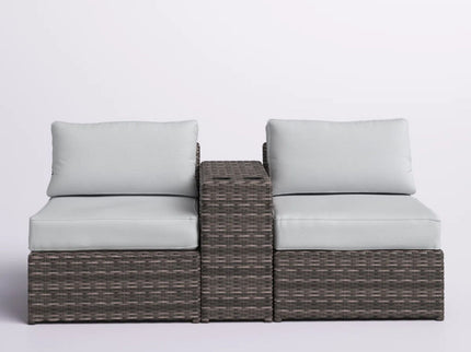 2 Person Wicker Conversation Set With Cushions, Weather Resistant
