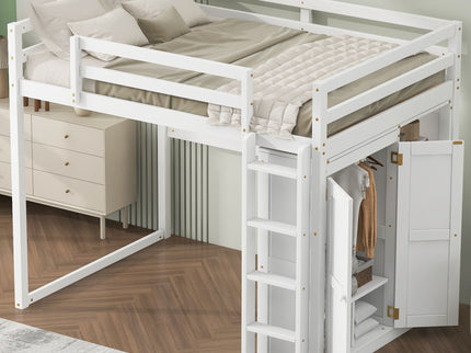 Loft Bed With Built In Wardrobe, Storage Shelves, And LED Light