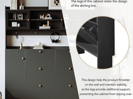 On Trend Multifunctional Tipping Bucket Shoe Cabinet With Storage Shelf & 6 Flip Drawers
