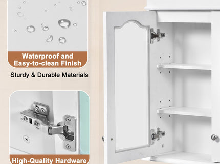 Medicine Cabinet With Mirror Door And Adjustable Shelves, Wall-Mounted Bathroom Storage Cabinet - White