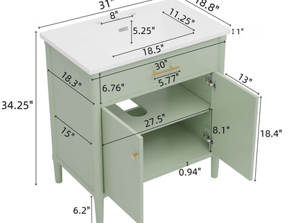 Bathroom Vanity With Sink, Soft Close Doors And Adjustable Shelf