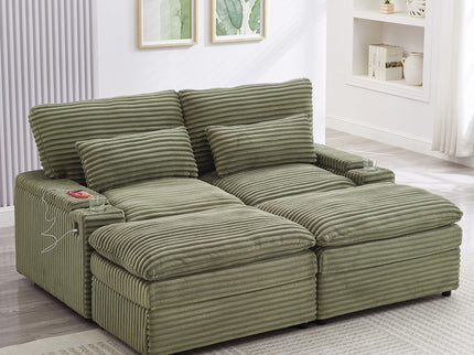 Convertible Loveseat Sofa With Storage, USB Ports, Cup Holders