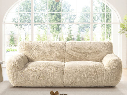 Summit - Faux Sheepskin Overstuffed Sofa - Cream Beige