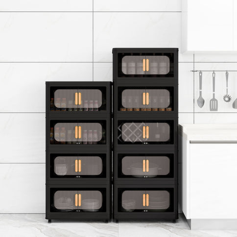 Folding Storage Cabinet With Magnetic Doors And Wheels