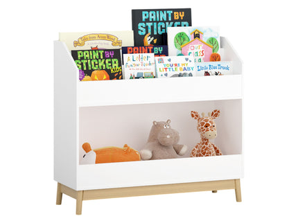 Bookcase Organizer With Storage, 3 Tier Toddler Book Display Shelf For Playroom - White