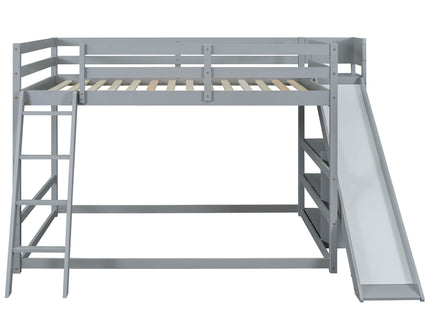 Bunk Bed With Ladder, Slide, And Shelves Pine Wood