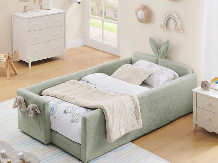 Cute Rabbit Ear Upholstered Platform Bed Frame With Safety Rail