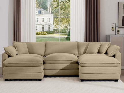 Oversized Modular Cushion Sofa With Ottoman, Low Back, Deep Seating Sofa Set