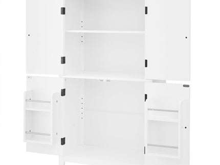 Elegant Bathroom Floor Storage Cabinet With 4 Doors, Adjustable Shelves