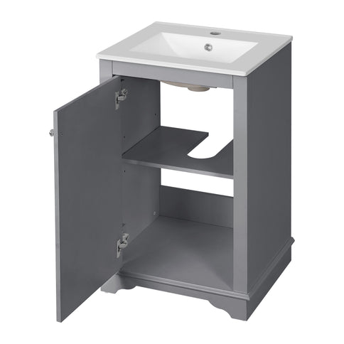 Bathroom Vanity With Sink, Freestanding Single Cabinet Set, Soft Close Door, Adjustable Shelf