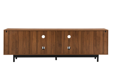 TV Stand, Entertainment Center With Slatted Doors, Cable Management, Soft Closing Hinges - Walnut