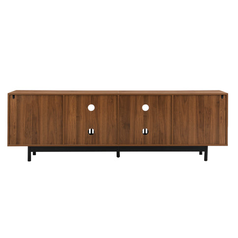 TV Stand, Entertainment Center With Slatted Doors, Cable Management, Soft Closing Hinges - Walnut