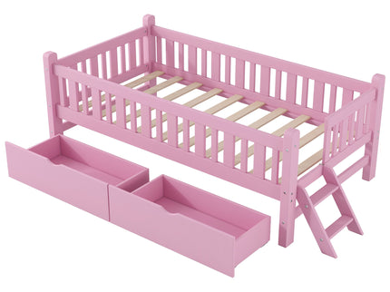 Platform Bed With Guardrail And 2 Drawers