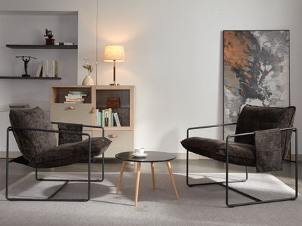 Upholstered Hanging Armchair With Arm Pocket Metal Frame (Set of 2), Crushed Foam Cushions And Skin-Friendly Braid For Living Room And Bedroom