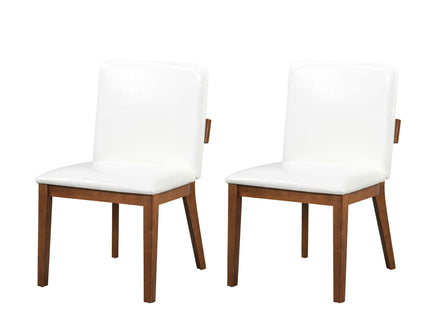 Modern Dining Chairs (Set of 2) With Glossy Upholstery - White / Walnut