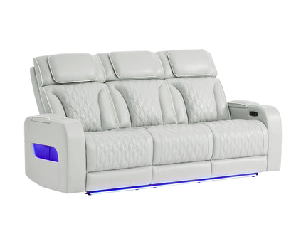 Julian - Power Reclining Sofa With Footrest And LED Lighting - Silver
