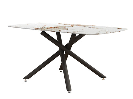 Luxurious Marble Patterned Dining Table With Metal Fork Legs