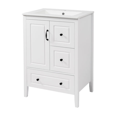 Freestanding Bathroom Vanity With Sink, Soft Closing Cabinet And Drawers - White