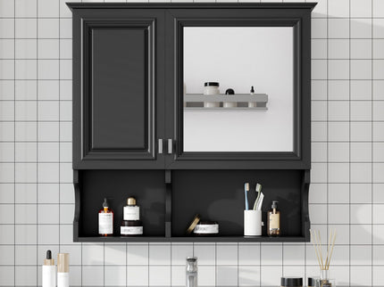 Wall Mounted Mirror Medicine Cabinet, Bathroom Storage With Doors And Open Shelves