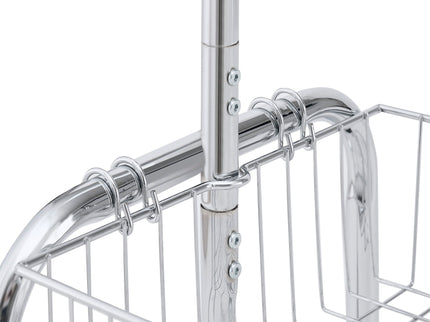 Heavy Duty Iron Garment Rack With Basket On Wheels - Silver