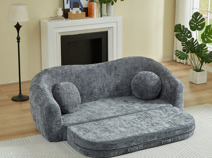 Curved Convertible Sofa, 2 In 1 Frameless Folding Sofa Bed With Pull Out Base And Deep Seat