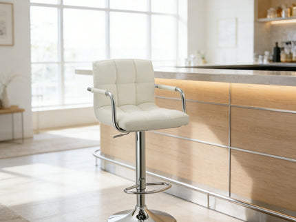 Adjustable Swivel Arm Bar Stool With Cushion - White