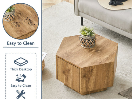 Hexagonal Coffee Table With Drawers - Wood