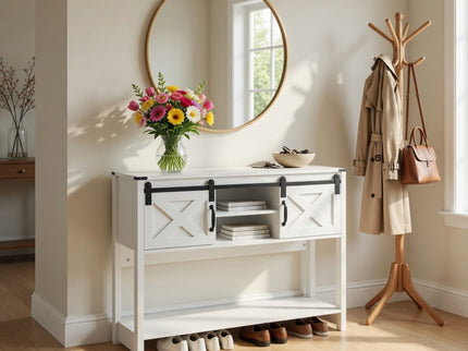 Farmhouse Entryway Table With Sliding Barn Door