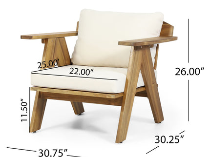 Outdoor Acacia Wood Club Chairs With Cushions (Set of 2) - Teak / Beige