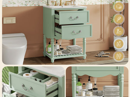 Wave Design Bathroom Vanity With Sink, 2 Drawers And Open Shelf