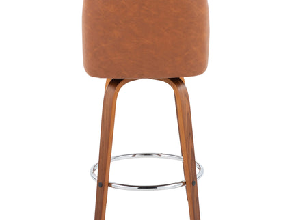 Toriano - Contemporary Fixed Height Counter Stool With Swivel & Round Footrest (Set of 2) - Walnut / Camel