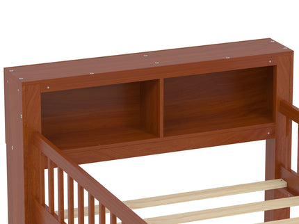 Bed With Headboard Storage Rack, 2 Under Bed Drawers, 3 Side Guardrails For Safety