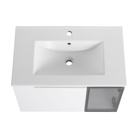 Wall Mounted Bathroom Vanity With Sink, Soft Close Doors, Cabinet & Half Door