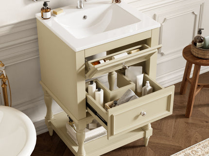 Retro Design Bathroom Vanity With Sink, 2 Drawer Storage Cabinet