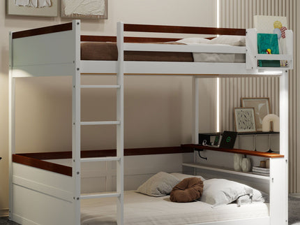 Bunk Bed With Built In Shelves, Storage Box, LED Light And USB Charging Station