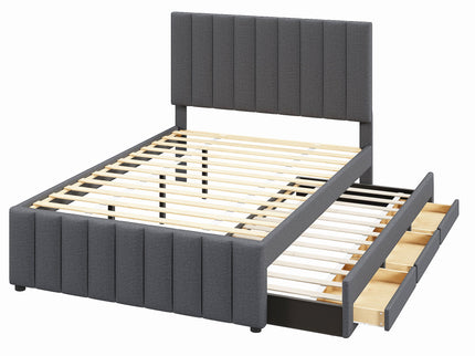 Upholstered Platform Bed With Twin Size Trundle And 3 Drawers