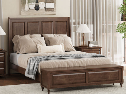 Sleigh Bed Frame With Tall Headboard And Storage Bench