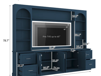 Arched Entertainment Center Wall Unit With Drawers, TV Stand