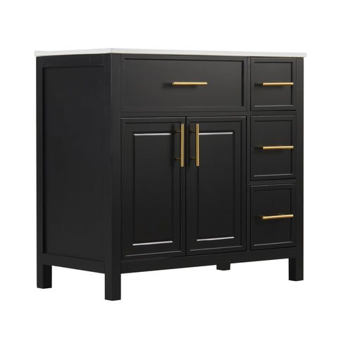 Modern Bathroom Vanity With Sink Top, 2 Doors And 3 Drawers