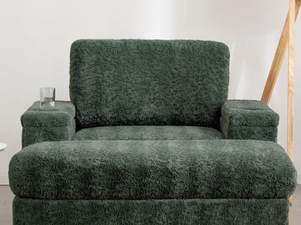 Oversized Chaise Lounge Indoor Rabbit Fur Sofa Bed With Storage Ottoman And Armrests Cup Holders With Deep Seat