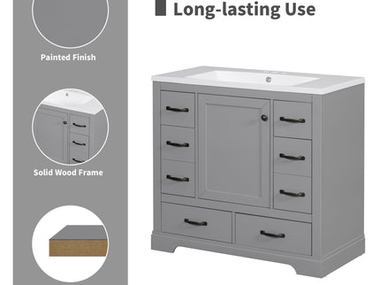 Modern Bathroom Vanity Base Only, 6 Drawer Storage With Adjustable Shelf