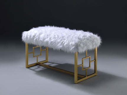 Bagley II - Bench Faux Fur - White / Gold