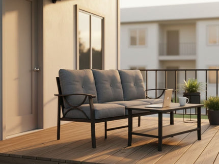 Patio Furniture Set, Coffee Table And Cushions For Backyard